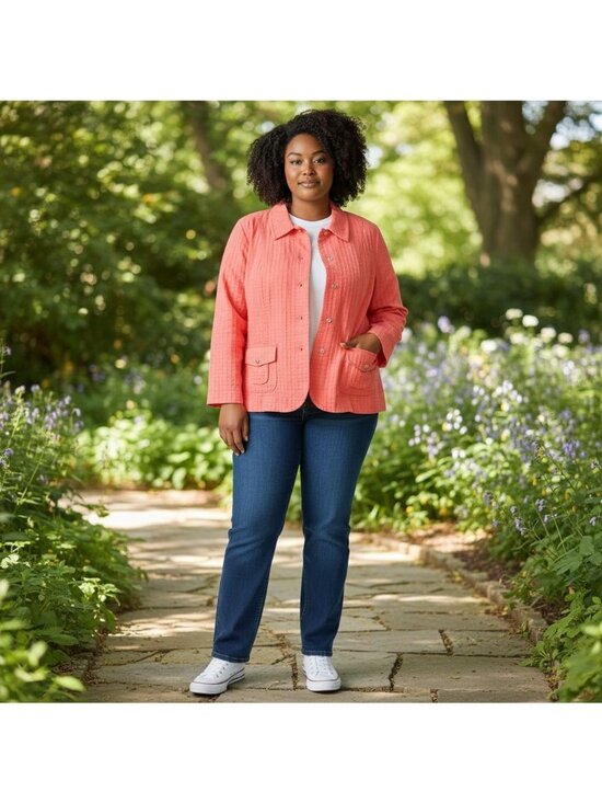 Coldwater Creek Jackets & Blazers - Coldwater Creek Womens 20 Jacket Orange Textured Cotton Pockets Snaps Spring